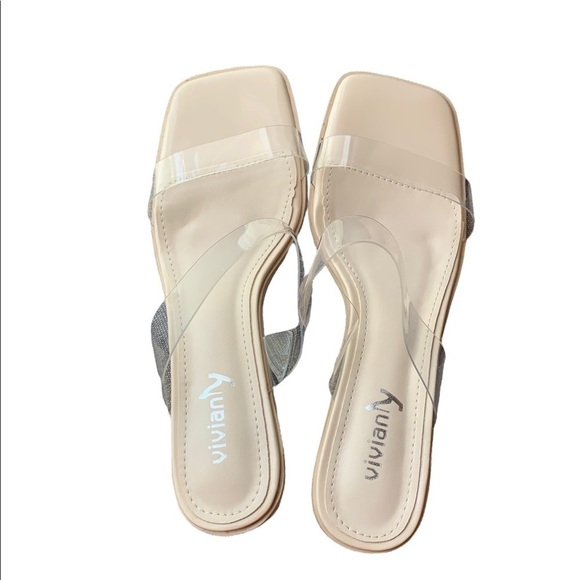 Vivianly Open Toe Clear Heels Mule Double Straps Slip On Chunky Sandal S… - Picture 1 of 17